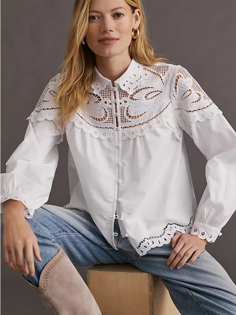 Anthropologie White Eyelet Blouse
